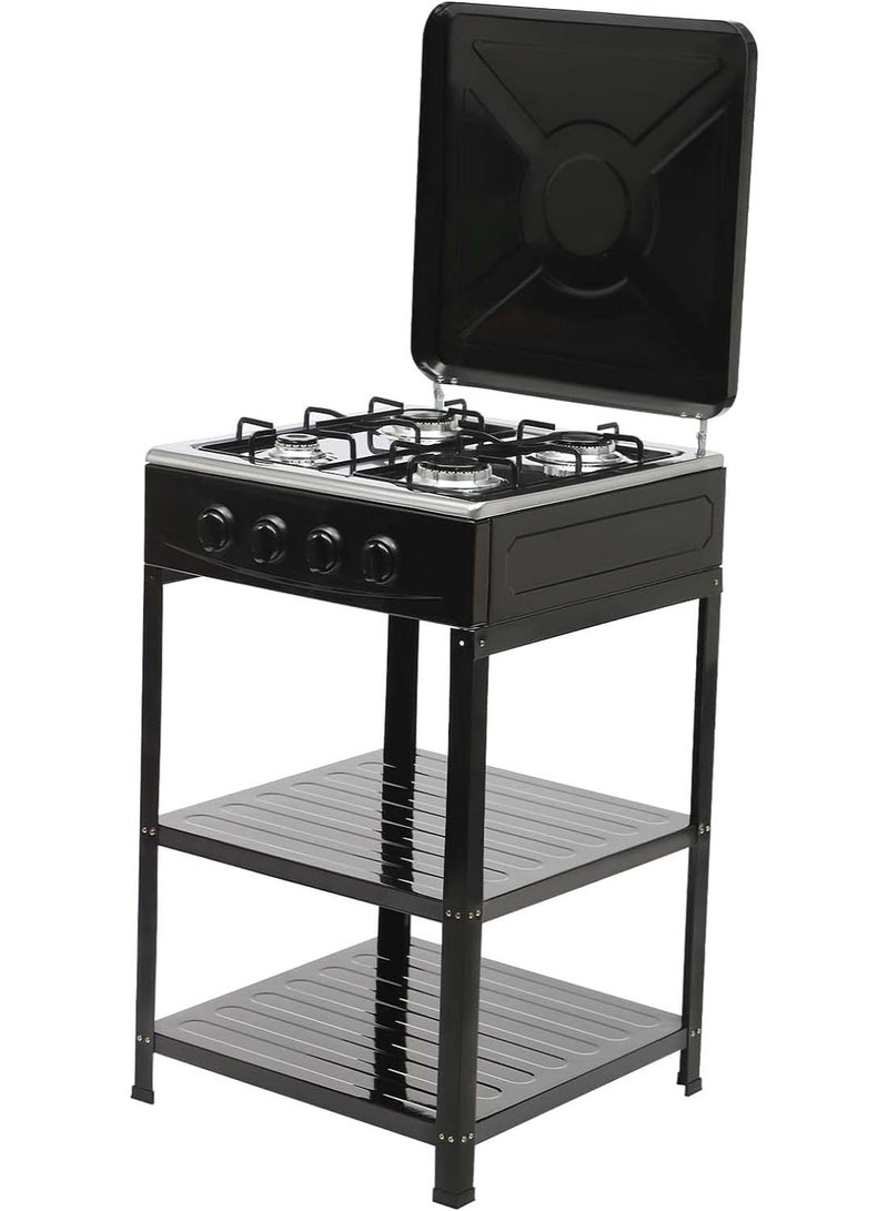 Olympia 4 Burner Gas Stove with Wind Guard, Portable Gas Stove with Removable Leg Stand and 2 Storage Shelves for RV, Apartment, Outdoor Cooking. - Image 4