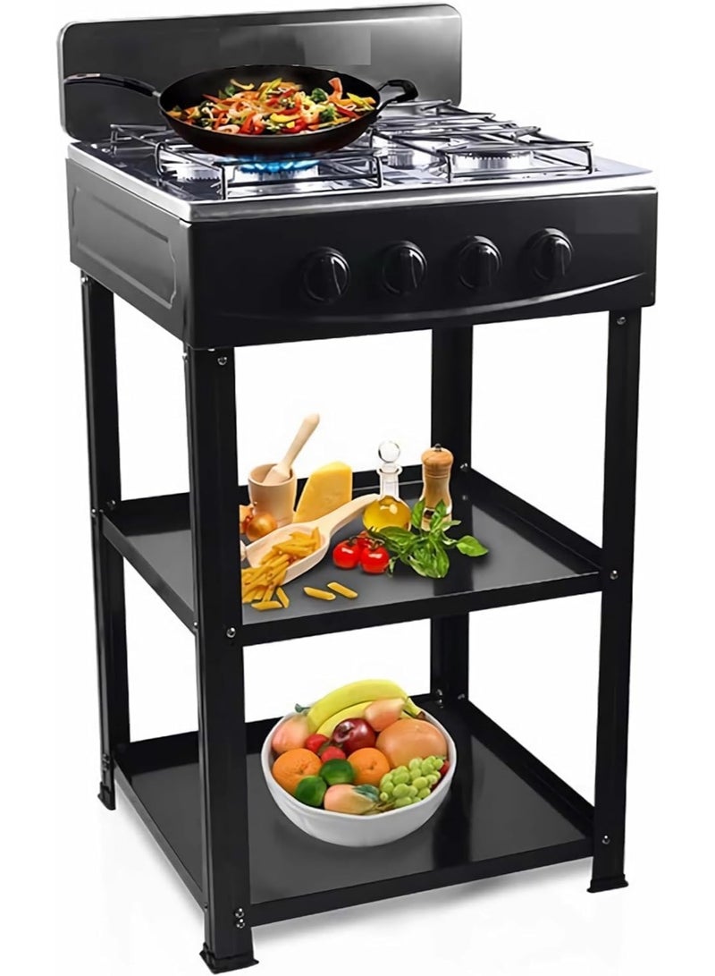 Olympia 4 Burner Gas Stove with Wind Guard, Portable Gas Stove with Removable Leg Stand and 2 Storage Shelves for RV, Apartment, Outdoor Cooking. - Image 1