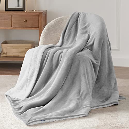 Bedsure Sherpa Fleece Throw Blanket for Couch - Thick and Warm, Soft Fuzzy Plush Throw Blanket for Winter, Light Grey, 50x60 Inches - Image 3