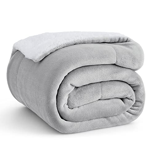 Bedsure Sherpa Fleece Throw Blanket for Couch - Thick and Warm, Soft Fuzzy Plush Throw Blanket for Winter, Light Grey, 50x60 Inches - Image 1
