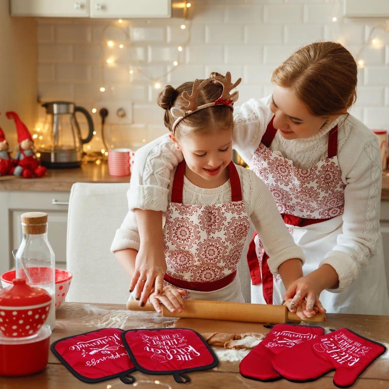 Sratte 6 Pcs Kitchen Decor Accessories Set Farmhouse Towels Pot Holders Oven Mitts Set 2 Dish Towels 2 Potholders 2 Cooking Mittens Oven Glove for Christmas Baking Cooking Supply(Red,Kitchen) - Image 3