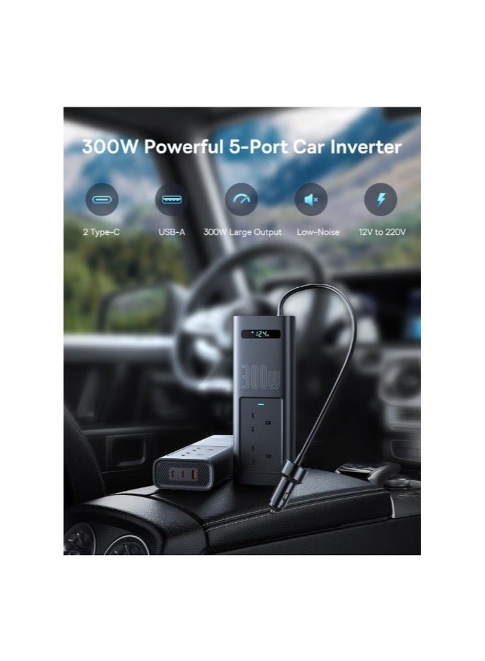 Baseus Baseus 300W Car Power Inverter 12V DC To 220V AC Car Adapter For Vehicles | Car Converter With 1 USB QC3.0 Ports, 2* PD3.0 Port, 2* AC 220V Outlets Fast Charging For Laptop, Smart Phone And Small Appliances Black - Image 2