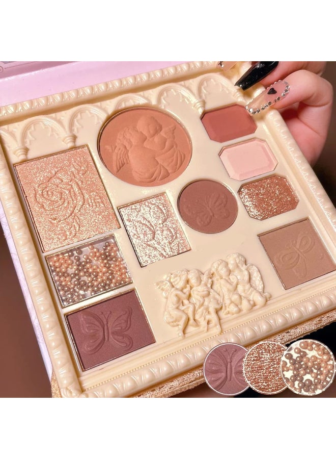 Walpck Eyeshadow 10 Colors Eyeshadow Palette Makeup Blush Highlighter All In One Disc Matte&Glitter Eyeshadow Makeup High Pigmented Shades Naturing-Looking Multifunctional Eyeshadow Palette - Image 5