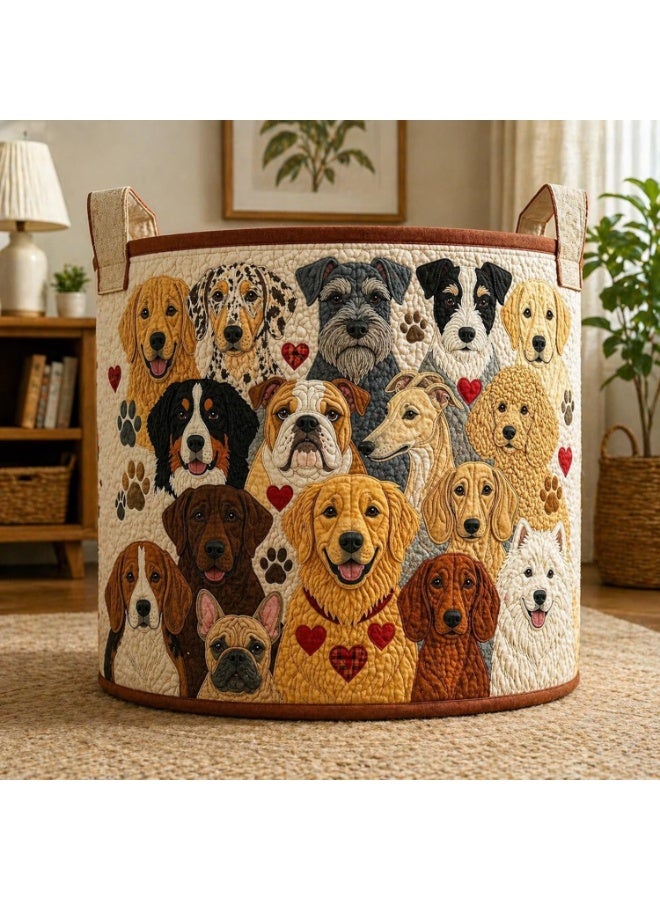 Colorful Dog-Print Quilted Laundry Basket – Collapsible & Spacious Storage Bin With Sturdy Handles; Perfect For Keeping The Bedroom Tidy - Image 4