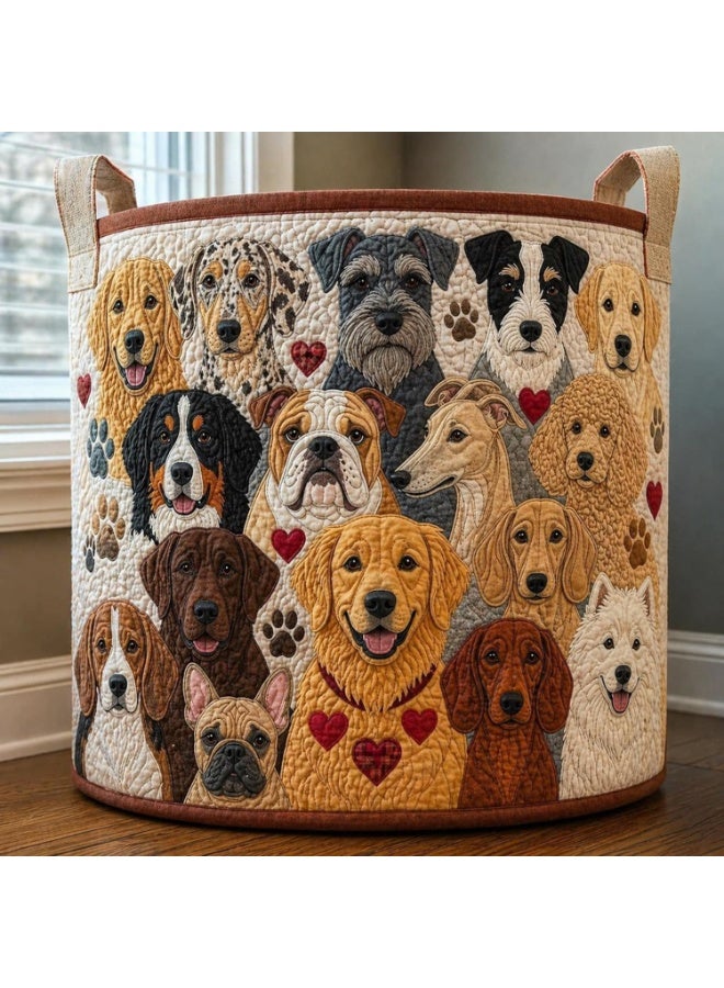 Colorful Dog-Print Quilted Laundry Basket – Collapsible & Spacious Storage Bin With Sturdy Handles; Perfect For Keeping The Bedroom Tidy - Image 5