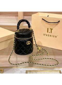 Luxury Genuine Leather Quilted Barrel Bag Black