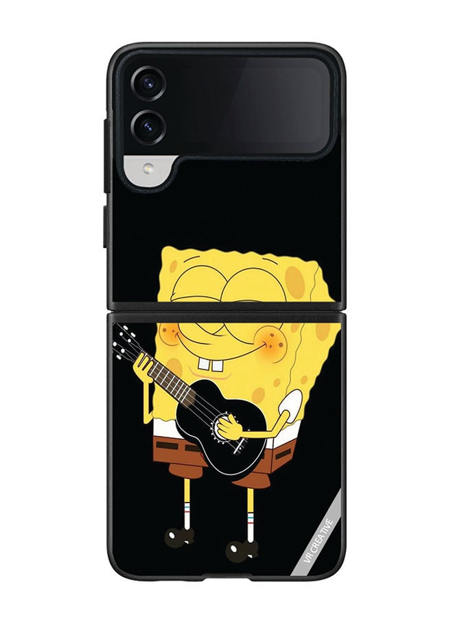 VR CREATIVE Protective Case Cover For Samsung Galaxy Z Flip4 Spongebob With Guitar Design Multicolour  - Image 1