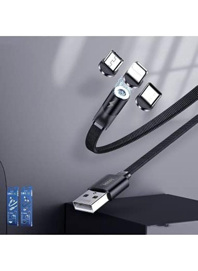 ريماكس كابل شحن مغناطيسي 3 في 1 مضفر 2.1 أمبير لون أسود - Image 3