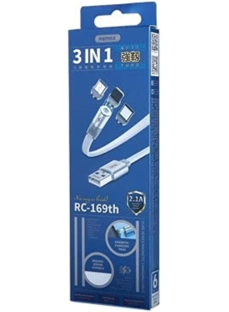 ريماكس كابل شحن مغناطيسي 3 في 1 مضفر 2.1 أمبير لون أسود - Image 4