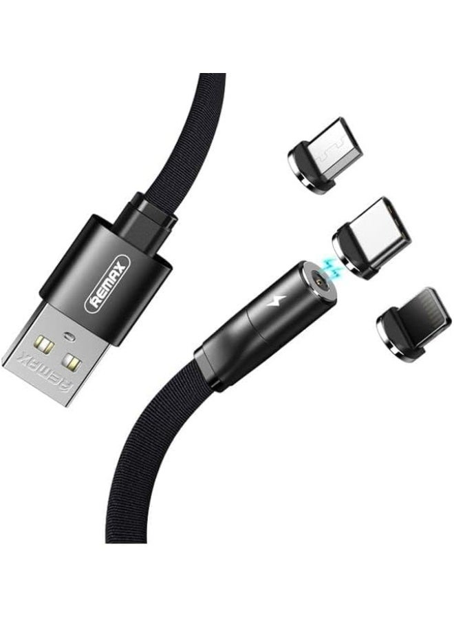 ريماكس كابل شحن مغناطيسي 3 في 1 مضفر 2.1 أمبير لون أسود - Image 2