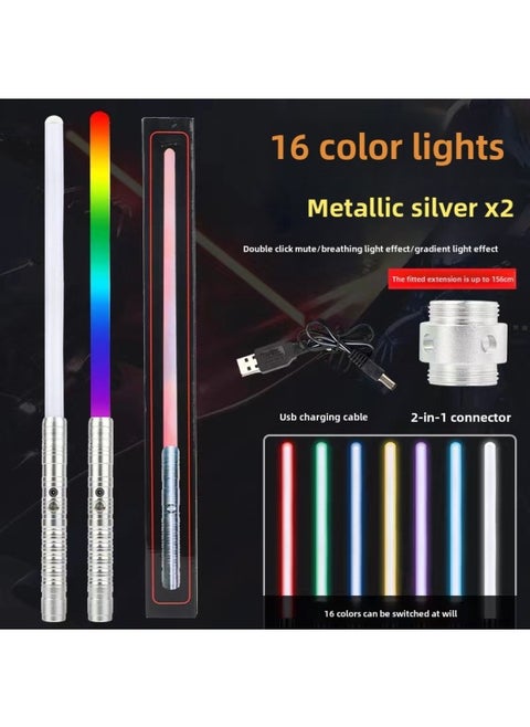 Star Wars Laser Sword Luminous Toy Metal Lightsaber Charging Color Changing Flash Toy Sword Wholesale-Color:1 Generation-Silver 2 Pack/send Connector-Specifications:10-color Light Effect + Automatic Color Change On Startup + Mute