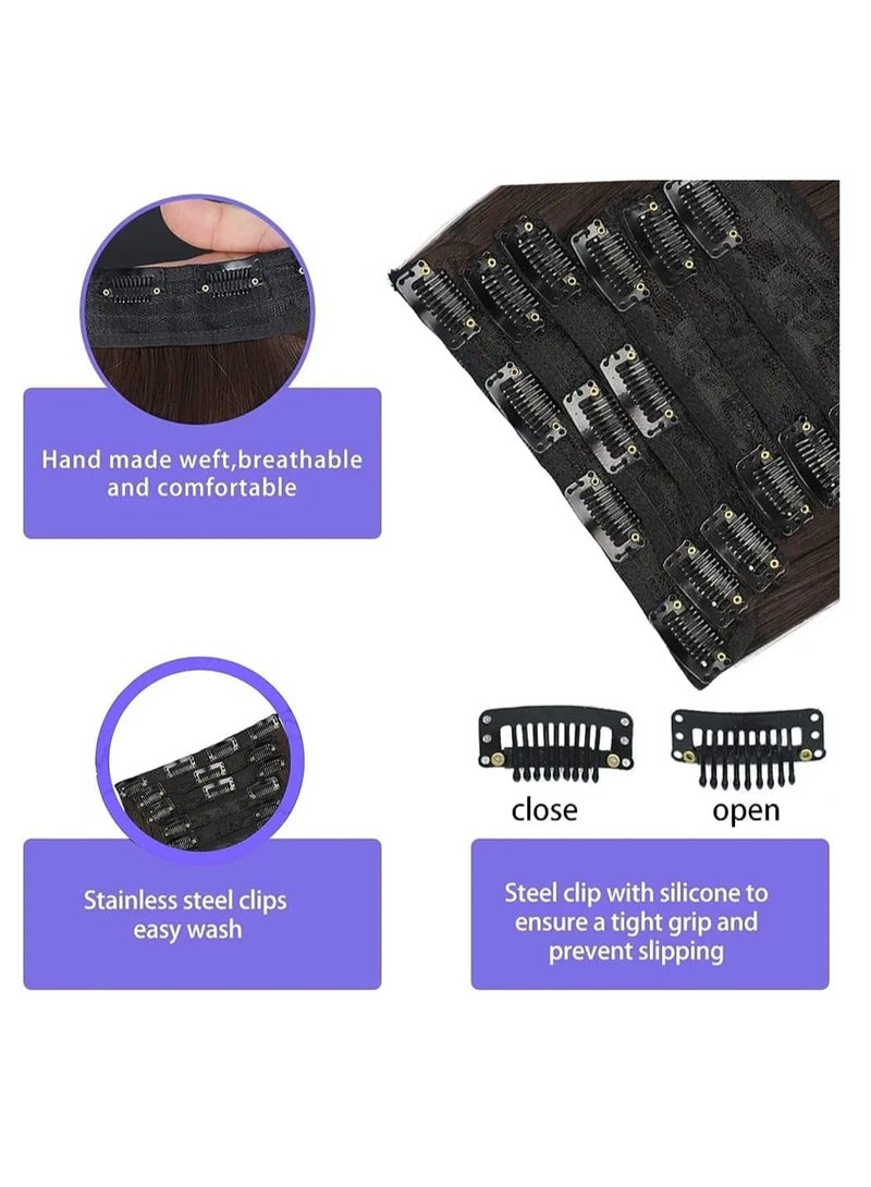 Estelle Clip in Hair Extensions for Women Fiber Hairpieces Thick Clip on Plastic Hair Extensions with Invisible Clips for lady 6 Pieces Natural Black - Image 2