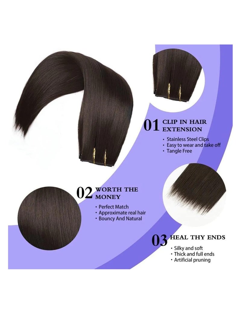 Estelle Clip in Hair Extensions for Women Fiber Hairpieces Thick Clip on Plastic Hair Extensions with Invisible Clips for lady 6 Pieces Natural Black - Image 3