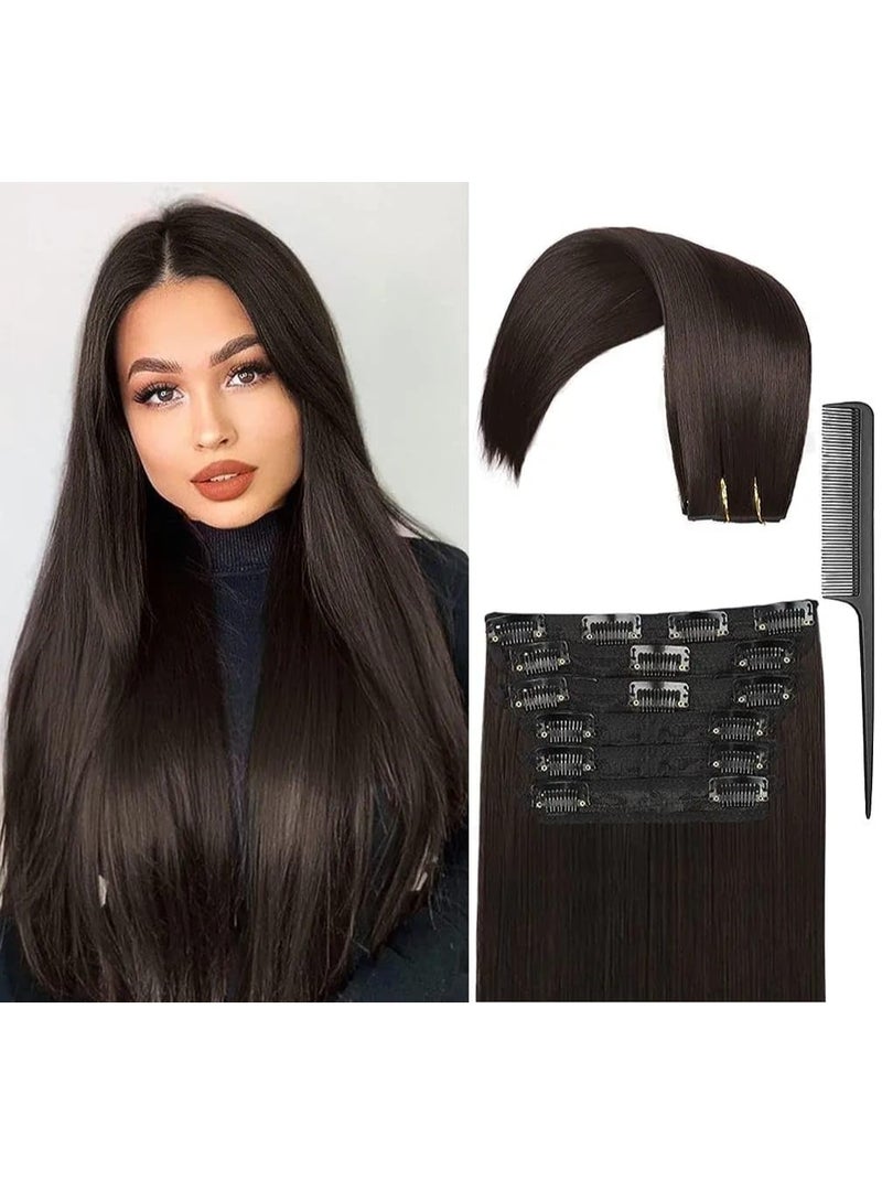 Estelle Clip in Hair Extensions for Women Fiber Hairpieces Thick Clip on Plastic Hair Extensions with Invisible Clips for lady 6 Pieces Natural Black - Image 4