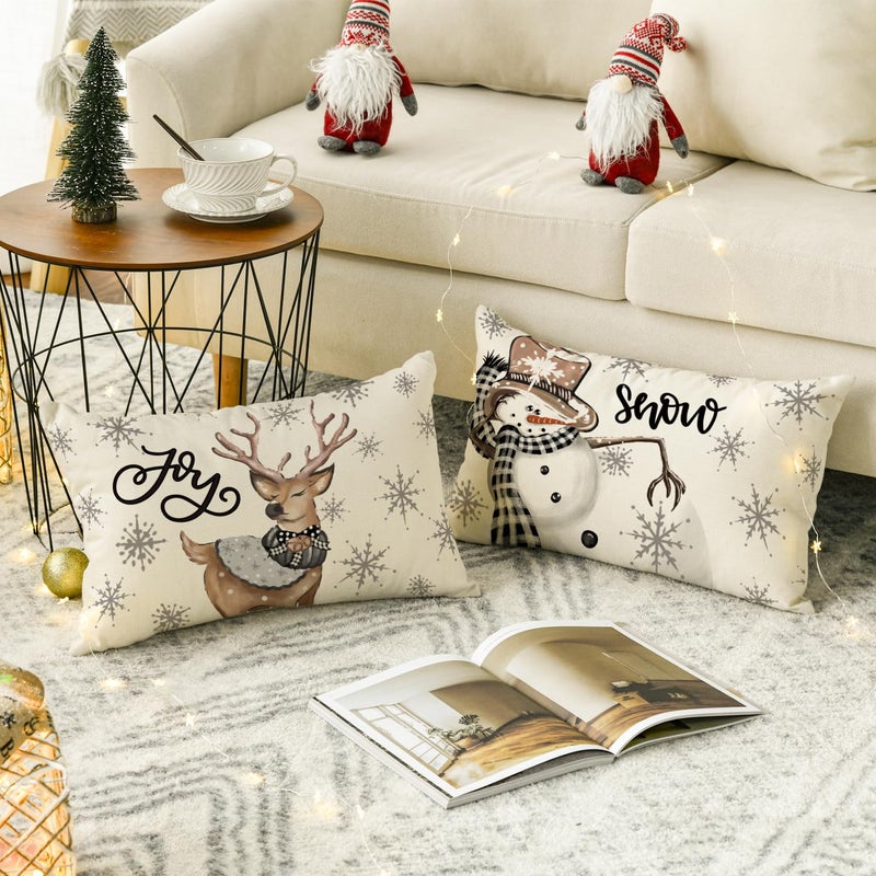 AVOIN colorlife AVOIN colorlife Christmas Snowman Reindeer Gloves Eucalyptus Throw Pillow Covers  12 x 20 Inch Winter Holiday Stripes Cushion Case Decoration for Sofa Couch Set of 4  - Image 4