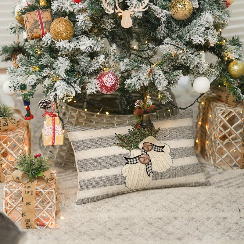 AVOIN colorlife AVOIN colorlife Christmas Snowman Reindeer Gloves Eucalyptus Throw Pillow Covers  12 x 20 Inch Winter Holiday Stripes Cushion Case Decoration for Sofa Couch Set of 4  - Image 5