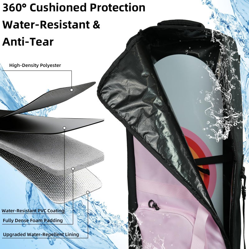 AUMTISC Snowboard Bag for Air Travel, Padded Snowboard Bags, Single Snowboard Bag Case with Storage Pocket, Water Resistant Snow Board Ski Bag, Long Snowboarding Bags with Shoulder Strap, Pink 155cm - Image 3