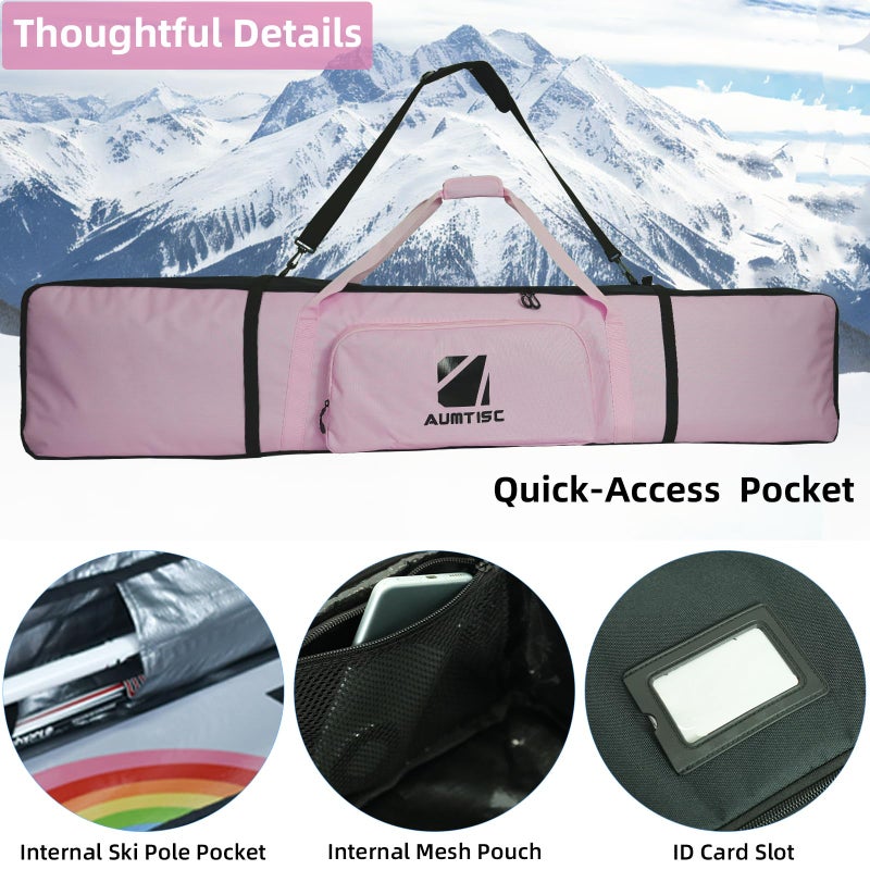 AUMTISC Snowboard Bag for Air Travel, Padded Snowboard Bags, Single Snowboard Bag Case with Storage Pocket, Water Resistant Snow Board Ski Bag, Long Snowboarding Bags with Shoulder Strap, Pink 155cm - Image 5