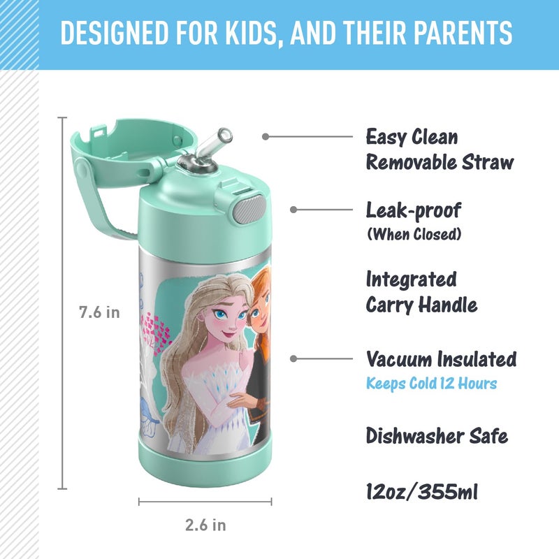 THERMOS زجاجة ماء THERMOS FUNTAINER مع قشة - 12 أونصة - زجاجة ماء للأطفال من الفولاذ المقاوم للصدأ مع غطاء، فروزن 2 - Image 2