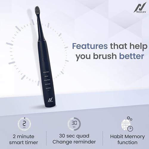 Nexlev Rechargeable Electric Toothbrush| 120 Days Life | 35K strokes/min| Type C| 5 Modes for Daily Use| 2 Min timer with 30sec Quadpacer | 4 Brushheads| IPX7 Waterproof| For Men & Women | ETC-08 Blue - Image 3