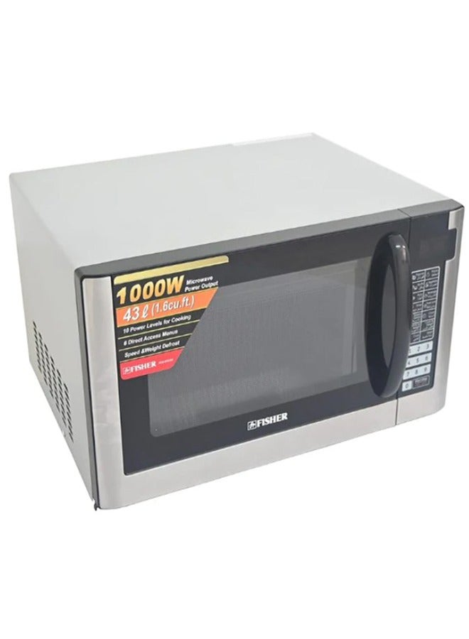 43 Liters Digital Microwave Oven Large Capacity, 1000W, Speed and Weight Defrost with 10 Power Levels for Cooking, Grey/Black  | FEM-S9539V