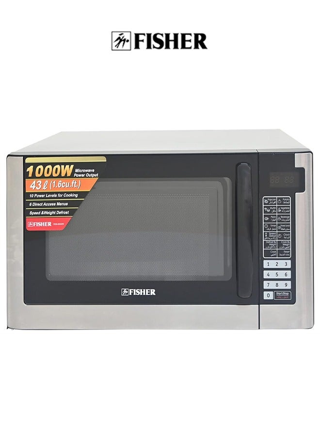 43 Liters Digital Microwave Oven Large Capacity, 1000W, Speed and Weight Defrost with 10 Power Levels for Cooking, Grey/Black  | FEM-S9539V