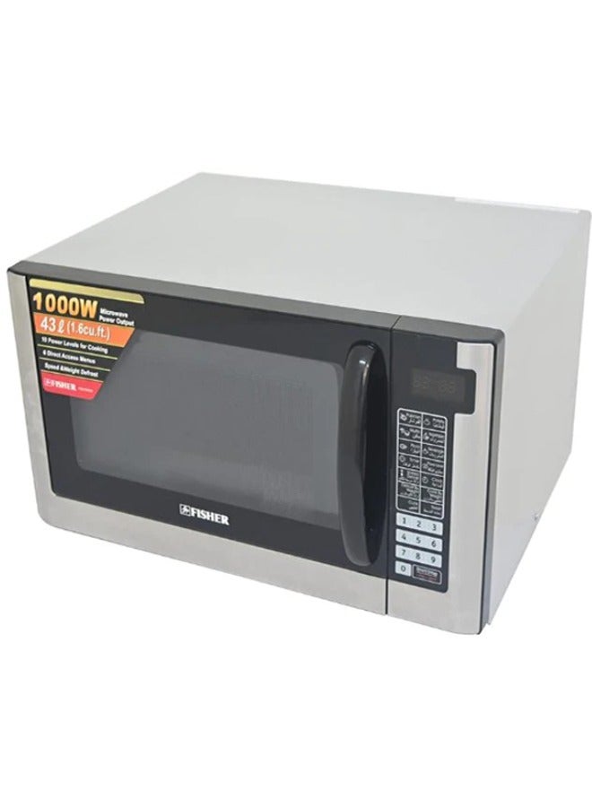 43 Liters Digital Microwave Oven Large Capacity, 1000W, Speed and Weight Defrost with 10 Power Levels for Cooking, Grey/Black  | FEM-S9539V