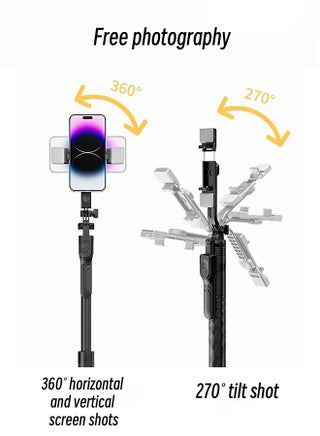 Selfie Stick Phone Stabilizer,360° Unlimited Rotating Phone Tripod Stand, Rotating Multifunctional Portable Tripod 170cm with Wireless Remote Control Phone Holder and Beauty LED Light Suitable for All Cell Phones - view 2