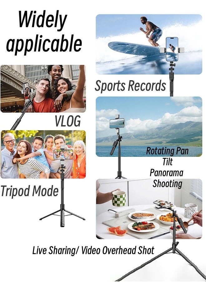 Arabest - Aluminum Alloy Selfie Stick Phone Stabilizer 360° Rotating Multifunctional Portable Tripod 170cm with Wireless Remote Control Phone Holder and Beauty LED Light Suitable for All Cell Phones - Image 1