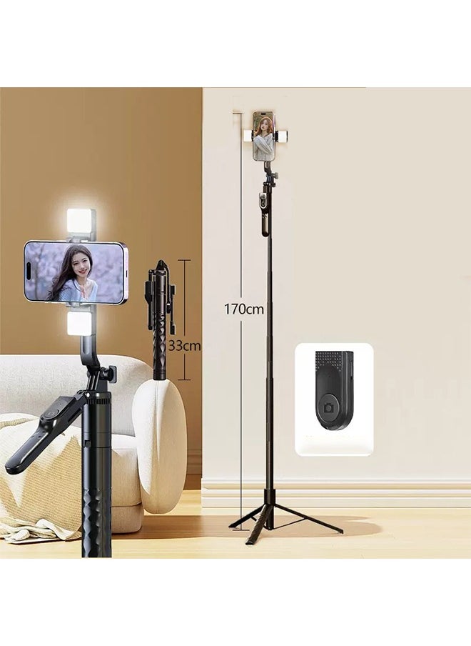 Arabest - Aluminum Alloy Selfie Stick Phone Stabilizer 360° Rotating Multifunctional Portable Tripod 170cm with Wireless Remote Control Phone Holder and Beauty LED Light Suitable for All Cell Phones - Image 1