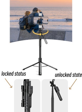 Selfie Stick Phone Stabilizer,360° Unlimited Rotating Phone Tripod Stand, Rotating Multifunctional Portable Tripod 170cm with Wireless Remote Control Phone Holder and Beauty LED Light Suitable for All Cell Phones - view 5