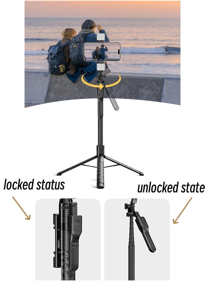 Arabest - Aluminum Alloy Selfie Stick Phone Stabilizer 360° Rotating Multifunctional Portable Tripod 170cm with Wireless Remote Control Phone Holder and Beauty LED Light Suitable for All Cell Phones - Image 1