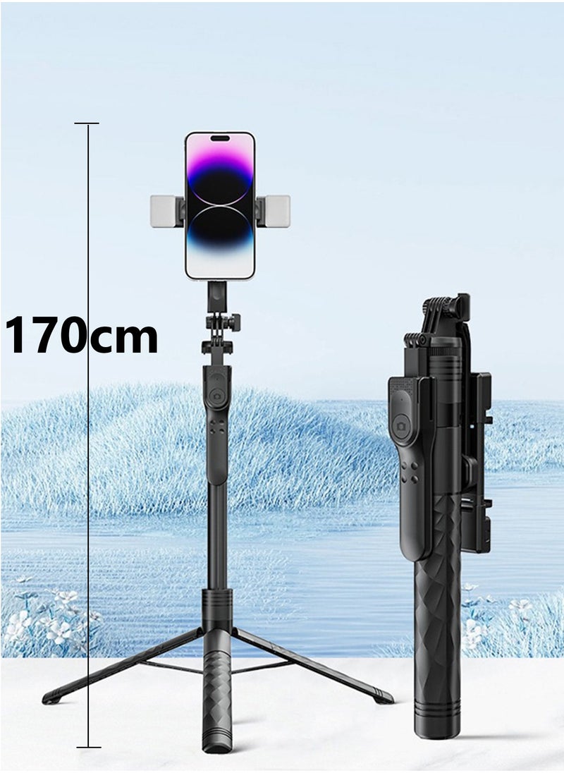 Arabest - Aluminum Alloy Selfie Stick Phone Stabilizer 360° Rotating Multifunctional Portable Tripod 170cm with Wireless Remote Control Phone Holder and Beauty LED Light Suitable for All Cell Phones - Image 1