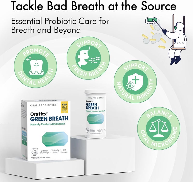 OraTicx Oral Probiotics Green Breath Freshen Bad Breath Dental Probiotic Supplement for Oral Health 8 Billion CFU Mint Flavor 30 Lozenges 2Pack - Image 3