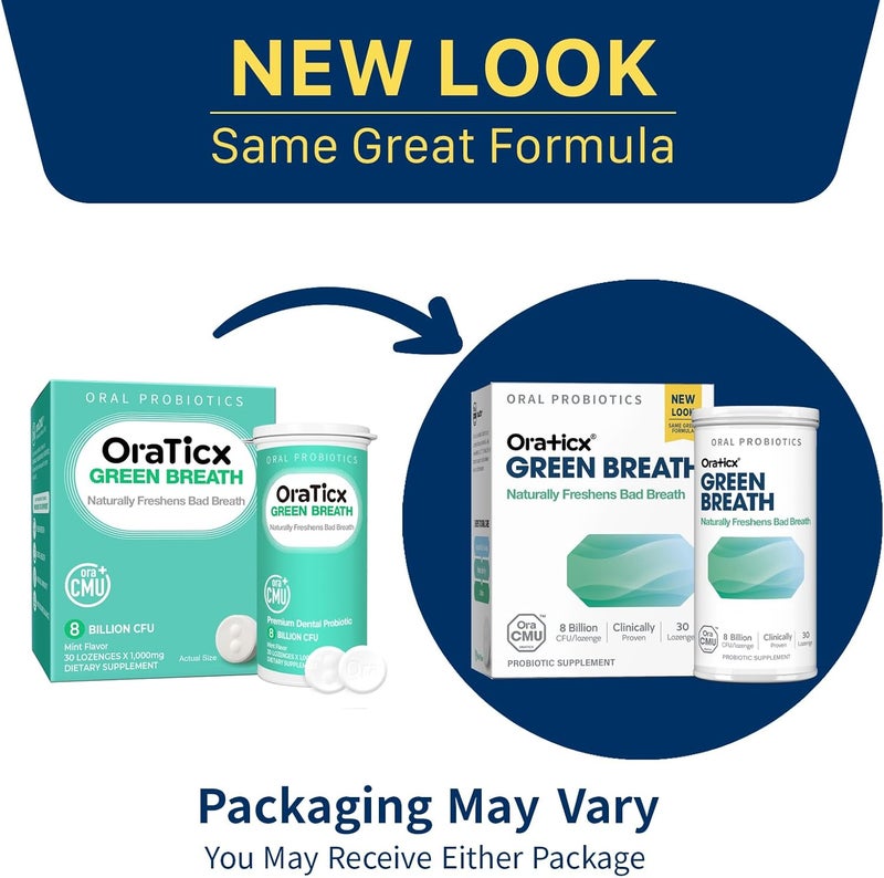 OraTicx Oral Probiotics Green Breath Freshen Bad Breath Dental Probiotic Supplement for Oral Health 8 Billion CFU Mint Flavor 30 Lozenges 2Pack - Image 2