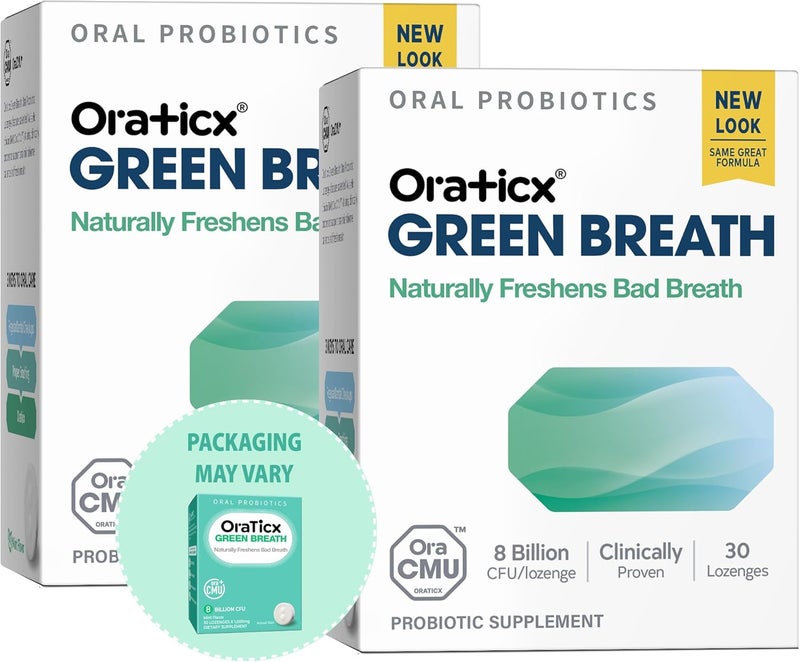 OraTicx Oral Probiotics Green Breath Freshen Bad Breath Dental Probiotic Supplement for Oral Health 8 Billion CFU Mint Flavor 30 Lozenges 2Pack - Image 1