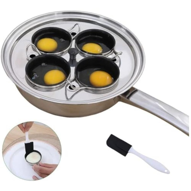 4 Cups Egg Poacher Pan - Stainless Steel Poached Egg Cooker Induction Cooktop Egg Poachers Cookware Set with 4 Nonstick Large PFOA FREE Egg Poacher Cups and Silicone Spatula - Image 1