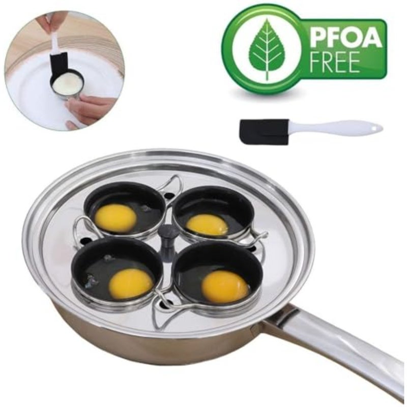 4 Cups Egg Poacher Pan - Stainless Steel Poached Egg Cooker Induction Cooktop Egg Poachers Cookware Set with 4 Nonstick Large PFOA FREE Egg Poacher Cups and Silicone Spatula - Image 3