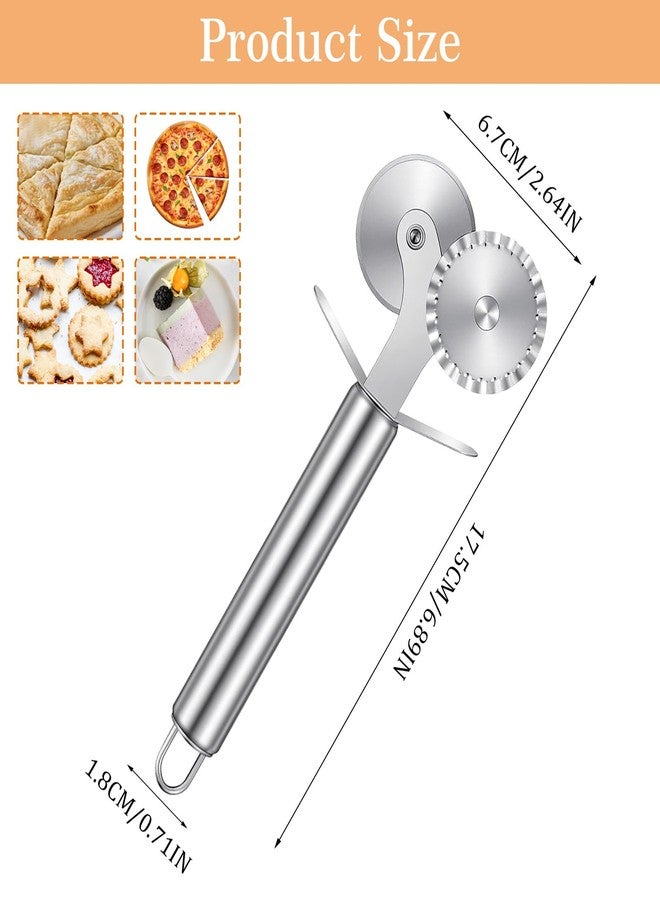 Elegaperma 2 Pcs Pastry Cutter Wheel, Pastry Wheel Cutter Dual-Head Stainless Steel Tool, Professional Pasta Wheels Cutters with Fluted and Straight Edges for Baking and Kitchen - Image 2