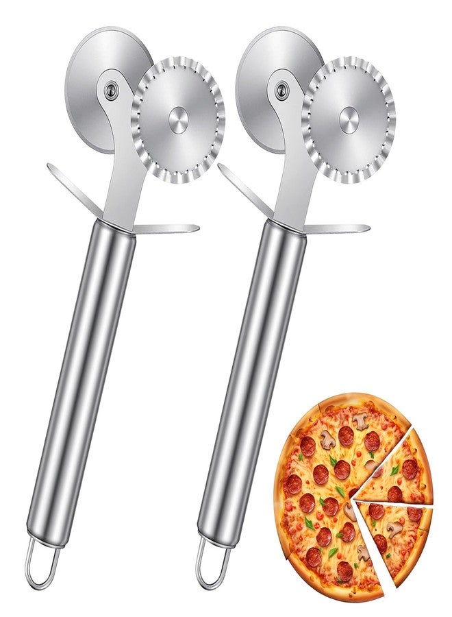 Elegaperma 2 Pcs Pastry Cutter Wheel, Pastry Wheel Cutter Dual-Head Stainless Steel Tool, Professional Pasta Wheels Cutters with Fluted and Straight Edges for Baking and Kitchen - Image 1