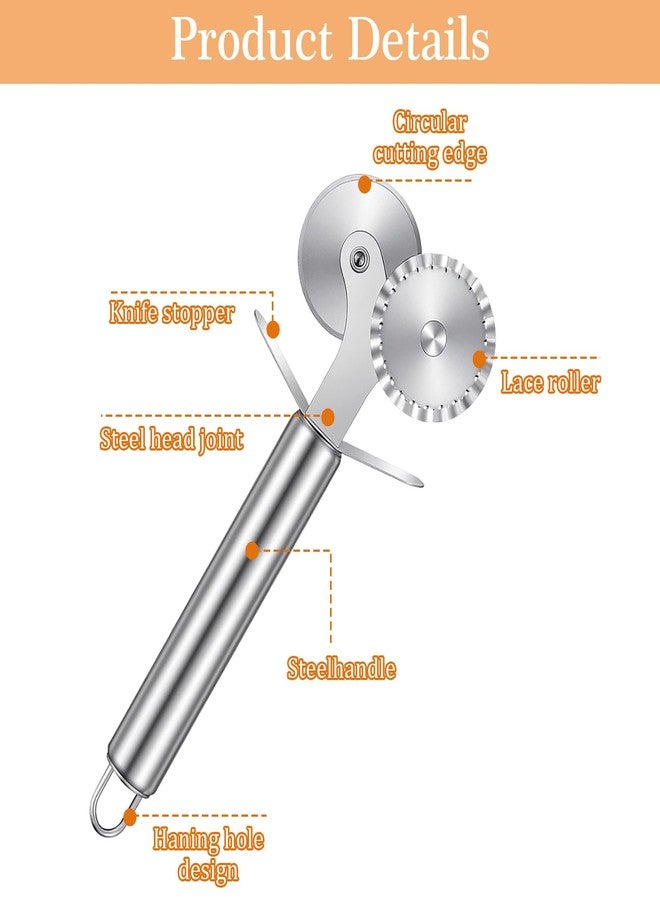 Elegaperma 2 Pcs Pastry Cutter Wheel, Pastry Wheel Cutter Dual-Head Stainless Steel Tool, Professional Pasta Wheels Cutters with Fluted and Straight Edges for Baking and Kitchen - Image 3