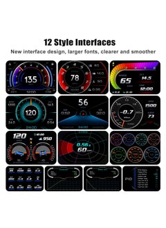 Generic HUD Heads Up Display for Car, OBD Multi-Data Monitor Digital Speedometer Head Up Display, Overspeed Alarm RPM Water Temperature Turbo Pressure Smart Gauge for Most Vehicles After 200  - Image 3