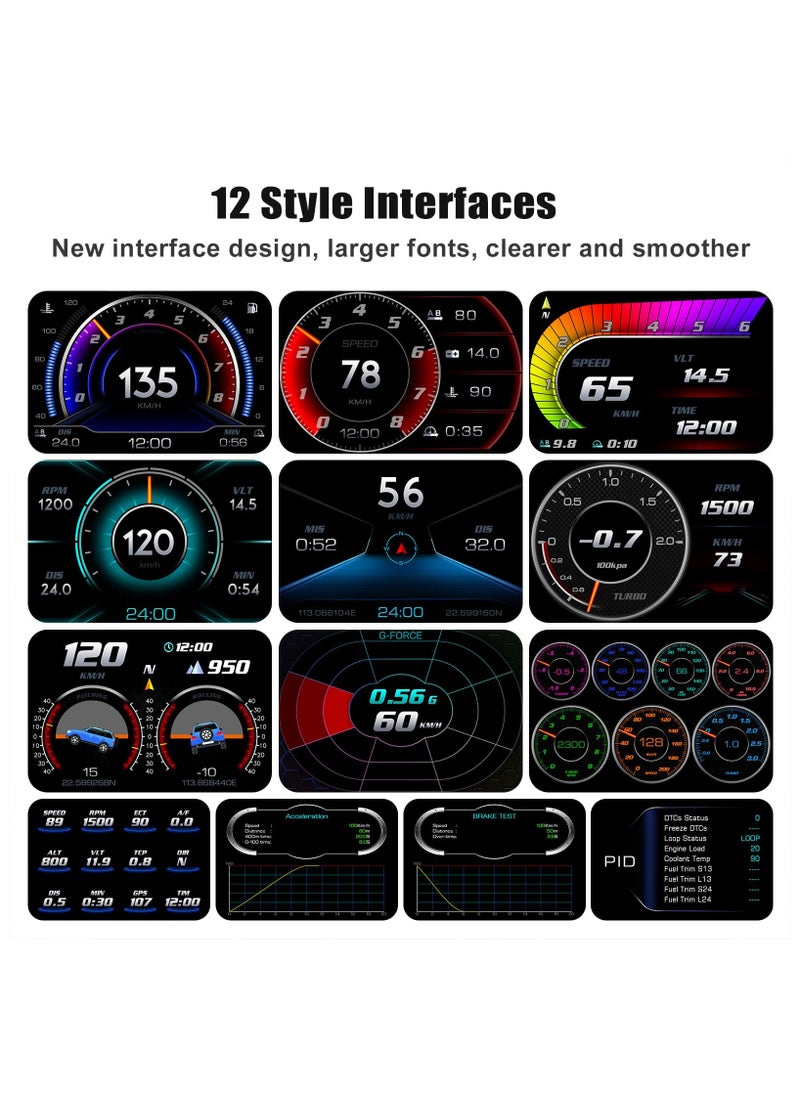 Generic - HUD Heads Up Display for Car, OBD Multi-Data Monitor Digital Speedometer Head Up Display, Overspeed Alarm RPM Water Temperature Turbo Pressure Smart Gauge for Most Vehicles After 200 - Image 1