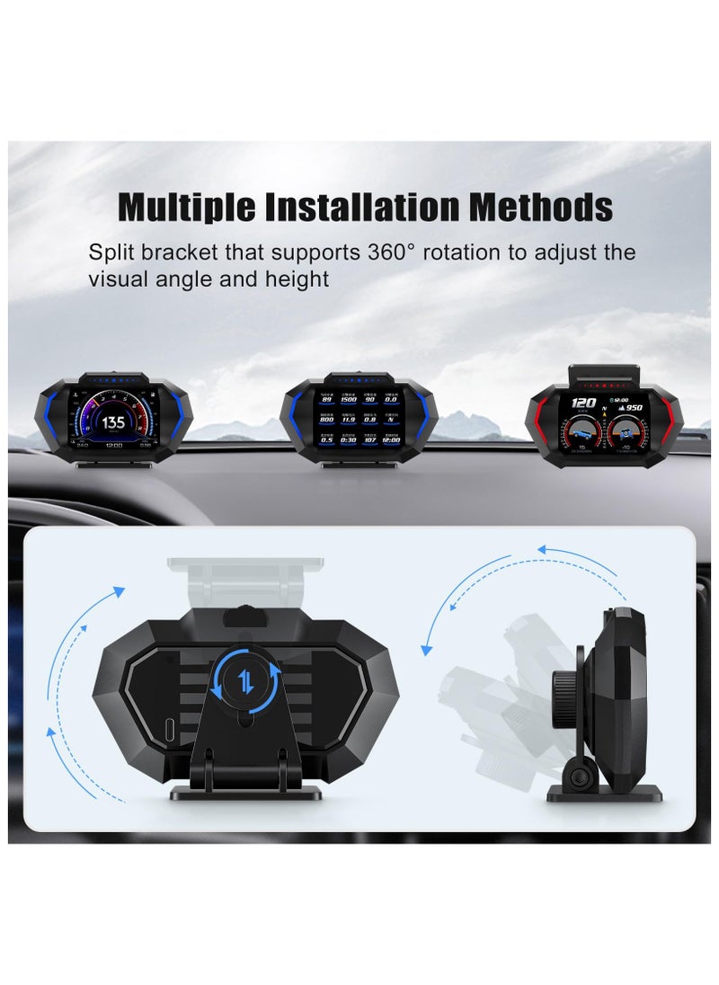 Generic - HUD Heads Up Display for Car, OBD Multi-Data Monitor Digital Speedometer Head Up Display, Overspeed Alarm RPM Water Temperature Turbo Pressure Smart Gauge for Most Vehicles After 200 - Image 1