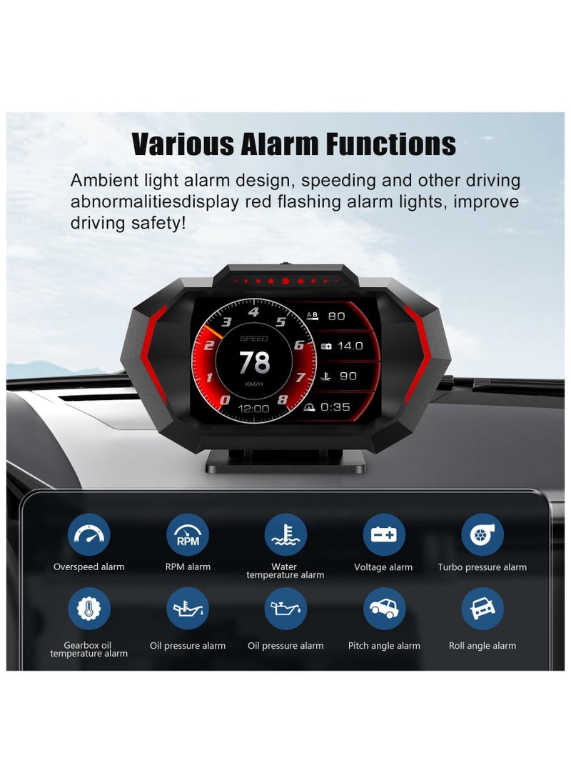 Generic - HUD Heads Up Display for Car, OBD Multi-Data Monitor Digital Speedometer Head Up Display, Overspeed Alarm RPM Water Temperature Turbo Pressure Smart Gauge for Most Vehicles After 200 - Image 1
