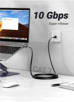 أنمي 10m Cat 7 Ethernet Cable, High Speed Gigabit Flat Lan Network Cable, with RJ45 Gold Plated Connector  - Image 2