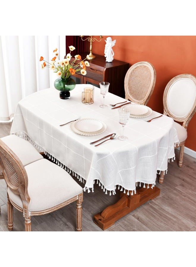 Monibana Plaid Farmhouse Tablecloth Checkered Cotton Linen Heavy Weight Table Covers Cloths - Image 1