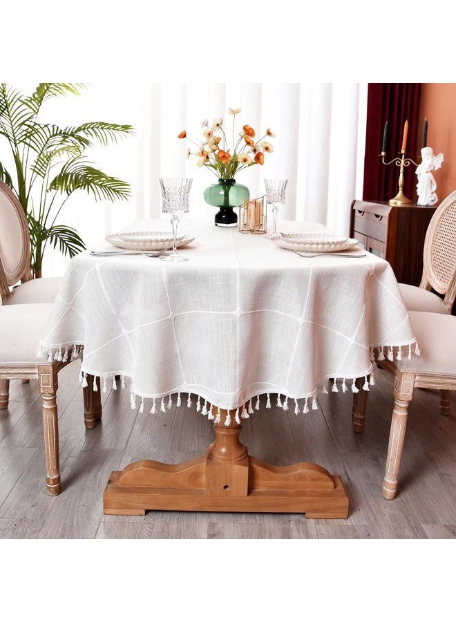 Monibana Plaid Farmhouse Tablecloth Checkered Cotton Linen Heavy Weight Table Covers Cloths - Image 2
