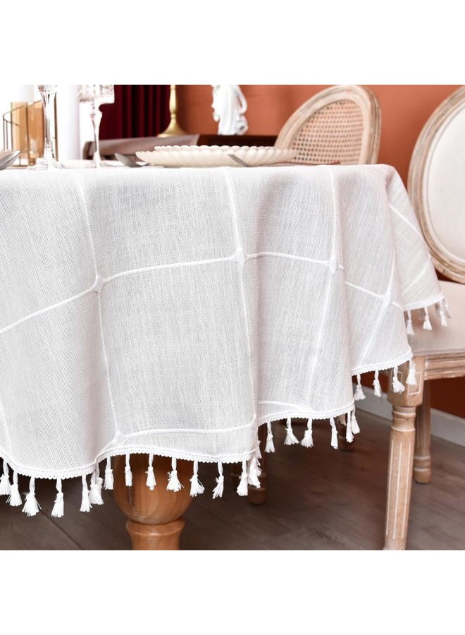 Monibana Plaid Farmhouse Tablecloth Checkered Cotton Linen Heavy Weight Table Covers Cloths - Image 4