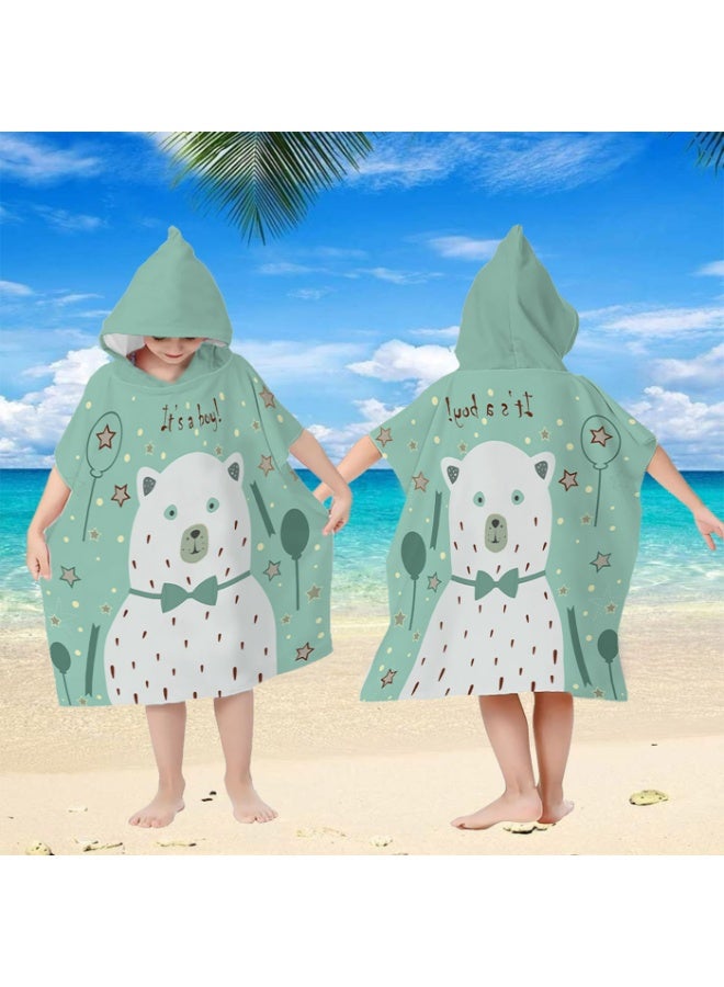 Kids' Hooded Poncho Towel, Quick-Dry Beach Bath Robe with Cartoon Polar Bear & 'It's a Boy!' Print, Mint Green - Image 5